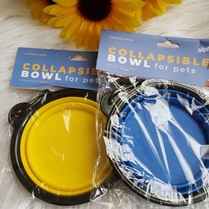 🆕️ 2-Pk Portable Travel Collapsible Foldable Dog Food Dish & Water Bowls